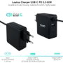 TooQ Cargador Portátil TQLC-USBC65PD USB-C 65W PD 3.0 Automático 5-20V, 1 Puerto USB-A 5V/2.4A, Cable 1.8m, Compatible Mac, Negro